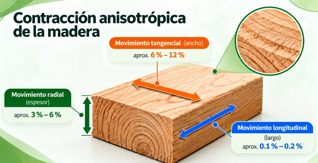 Contracción anisotrópica de la madera.